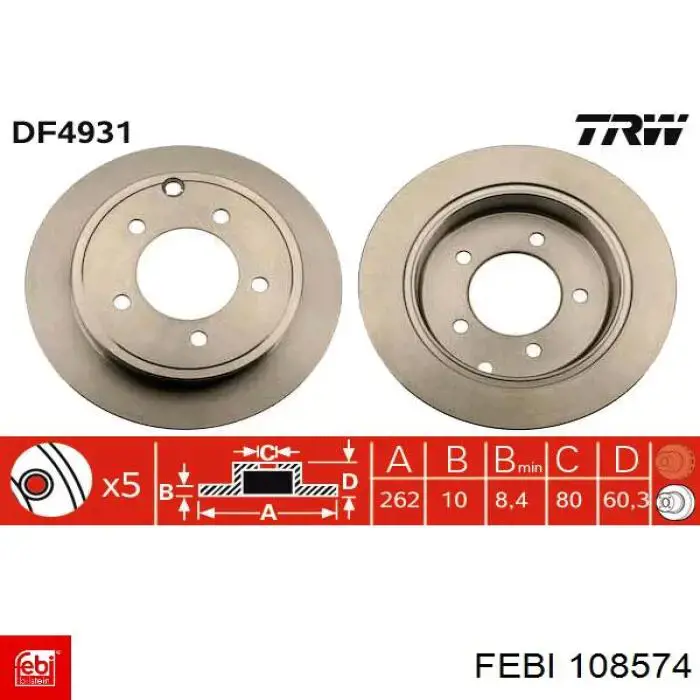 Задні дискові гальма Febi 108574 ціна, від 33.95 USD