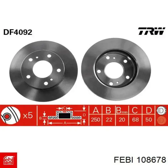 Диск гальмівний передній 108678 Febi