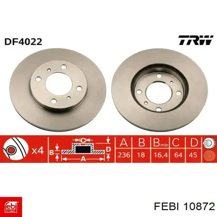 Диск гальмівний передній 10872 Febi