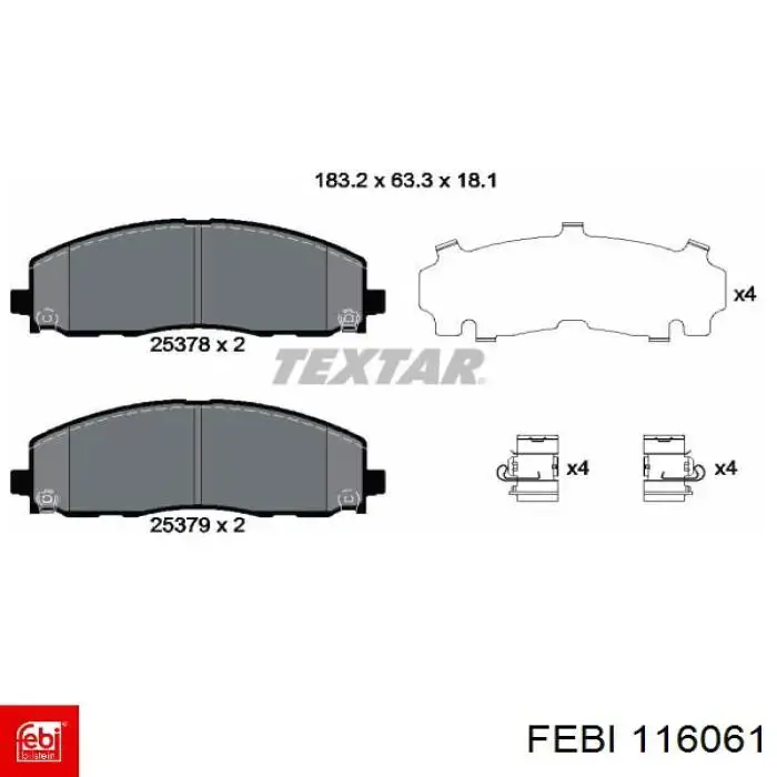 Гальмівні колодки Febi 116061 ціна, від 48.49 USD