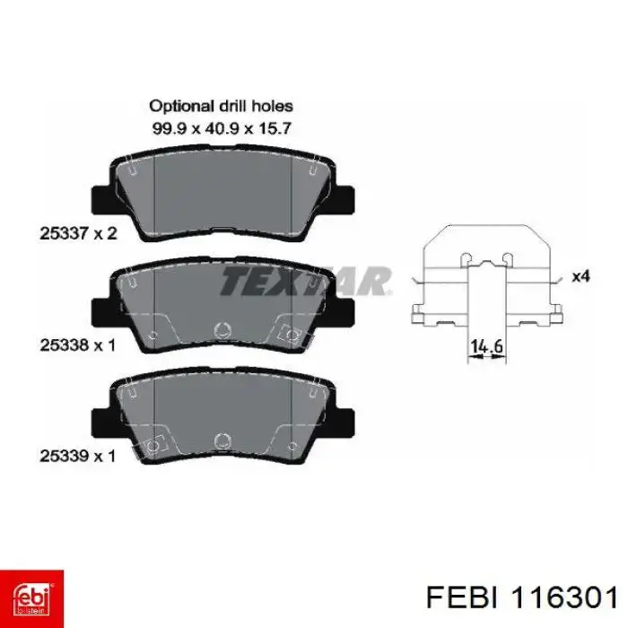 Задні гальмівні колодки Febi 116301 ціна, від 24.30 USD