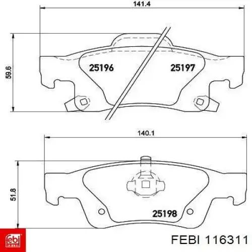 Задні гальмівні колодки Febi 116311 ціна, від 40.75 USD