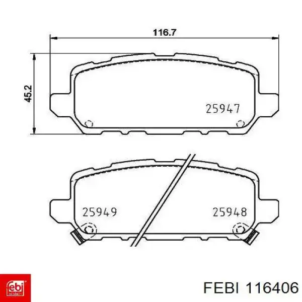 116406 Febi Колодки гальмівні задні, дискові