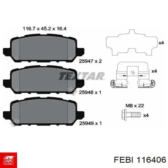 Задні гальмівні колодки Febi 116406 ціна, від 24.56 USD