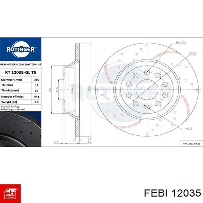 Диск гальмівний передній 12035 Febi