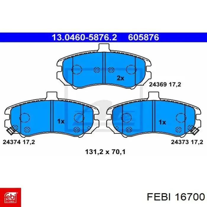 Колодки гальмівні передні, дискові 16700 Febi