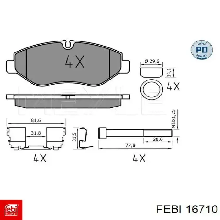 Передні тормозні колодки 16710 Febi