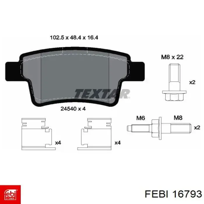 Задні гальмівні колодки 16793 Febi