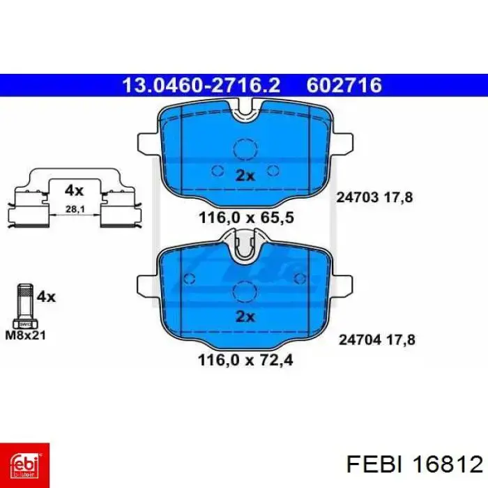 Задні гальмівні колодки Febi 16812 ціна, від 43.96 USD