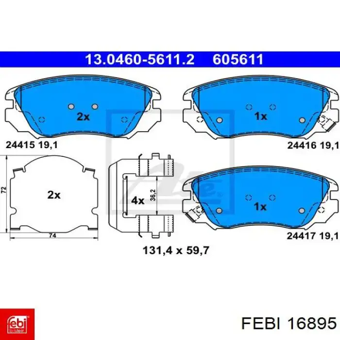 Передні тормозні колодки 16895 Febi