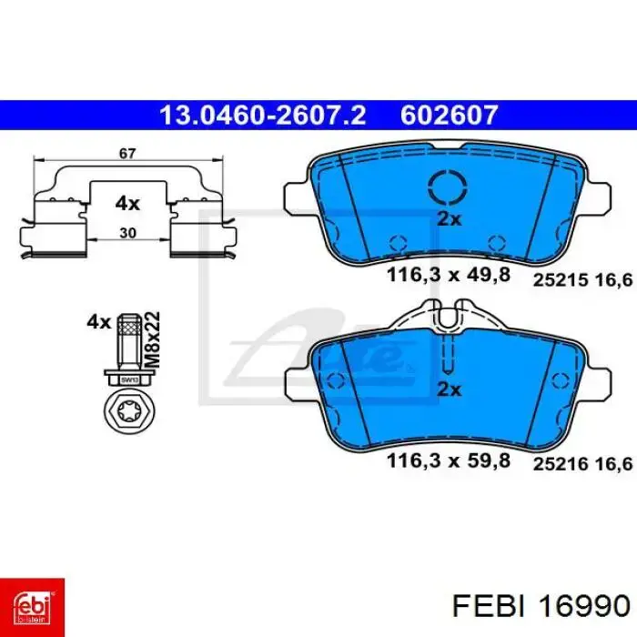 Задні гальмівні колодки 16990 Febi