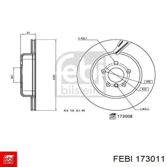 Диск гальмівний передній 173011 Febi