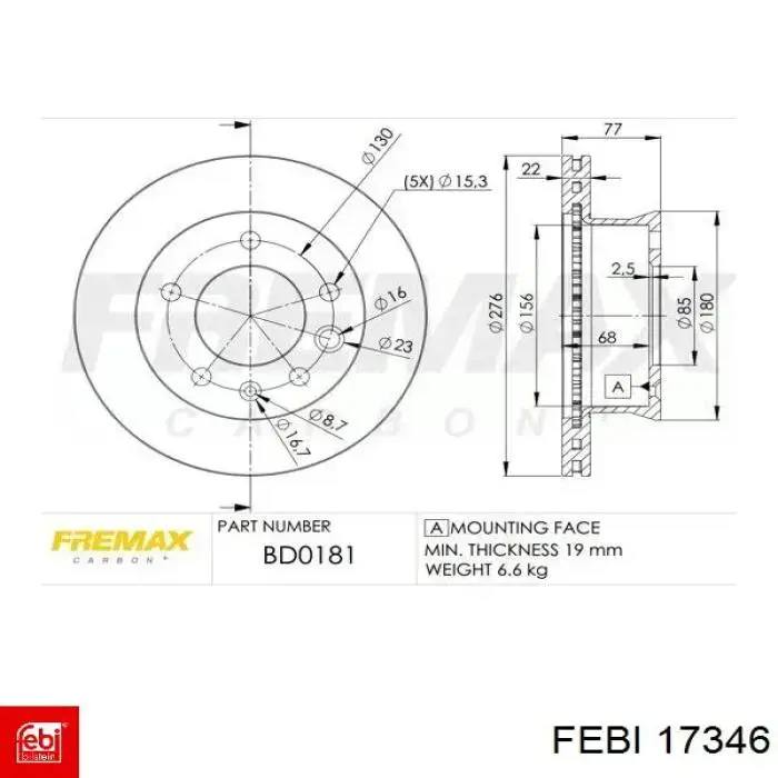 Диск переднього гальма Febi 17346 ціна, від 82.71 USD