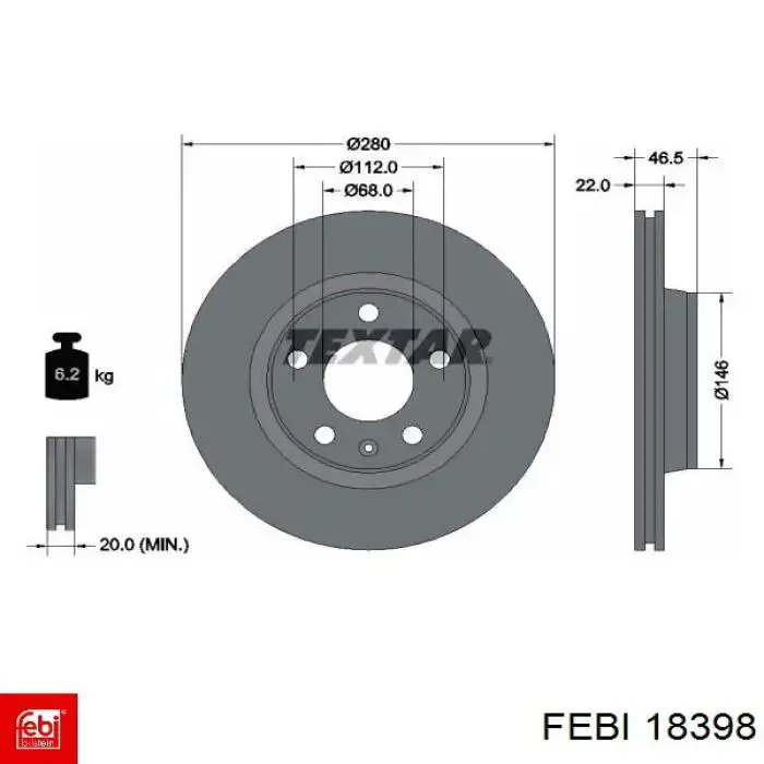 Диск переднього гальма Febi 18398 ціна, від 32.46 USD