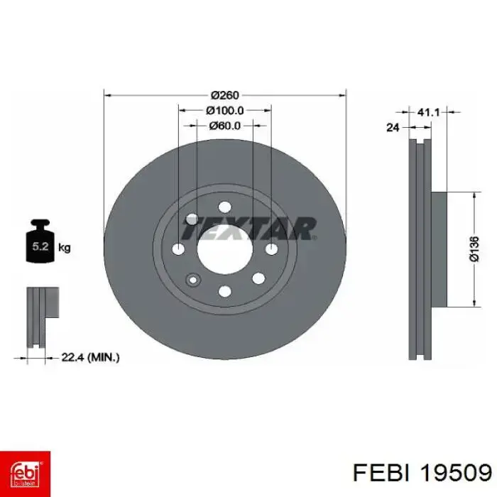 Диск переднього гальма Febi 19509 ціна, від 31.69 USD