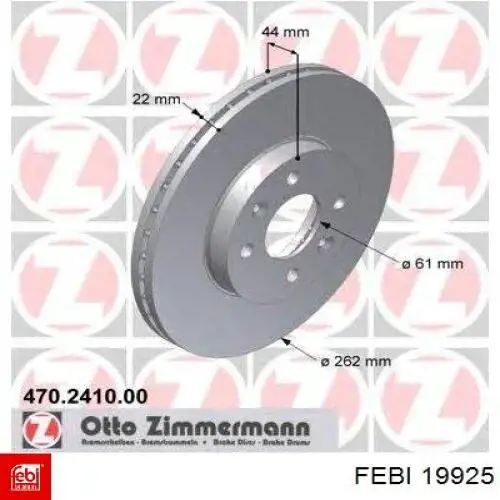 Диск переднього гальма Febi 19925 ціна, від 35.25 USD
