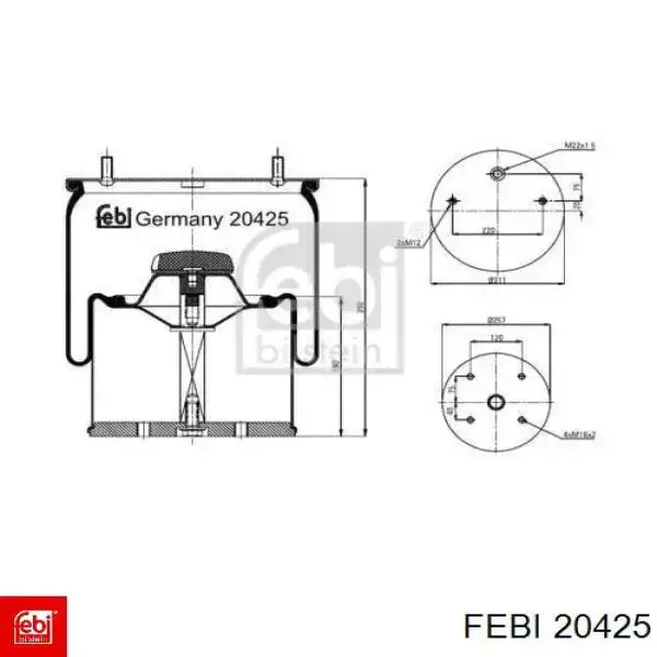 Пневмоподушка/Пневморессора моста 20425 Febi