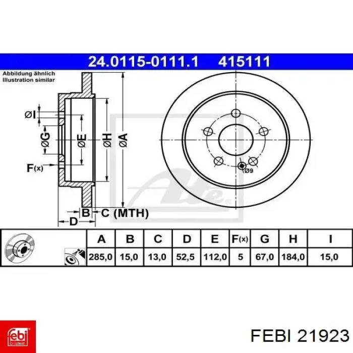 Задні дискові гальма Febi 21923 ціна, від 34.99 USD
