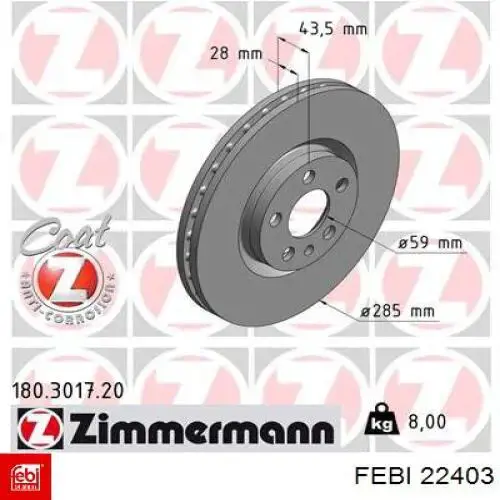 Диск переднього гальма Febi 22403 ціна, від 43.12 USD