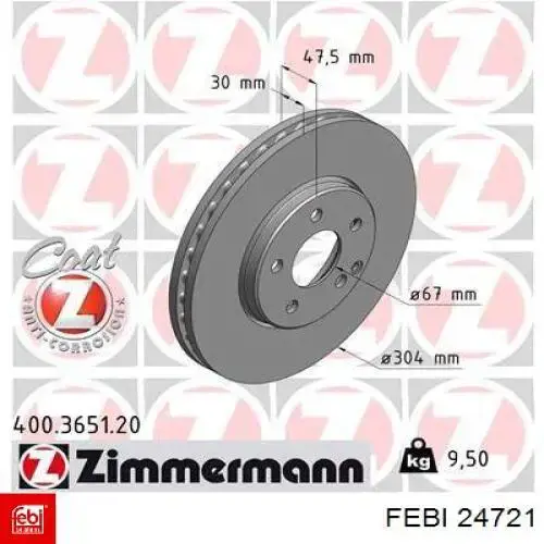 Диск переднього гальма Febi 24721 ціна, від 58.65 USD
