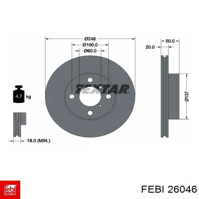 Диск переднього гальма Febi 26046 ціна, від 30.38 USD