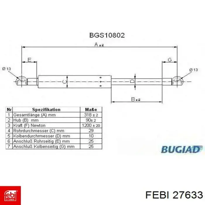 Амортизатор двері задньої Febi 27633 ціна, від 15.96 USD