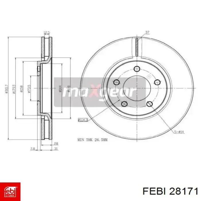 Диск переднього гальма Febi 28171 ціна, від 43.68 USD