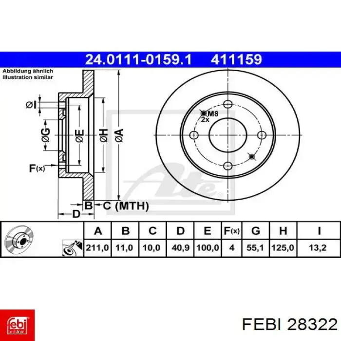 Диск гальмівний передній 28322 Febi