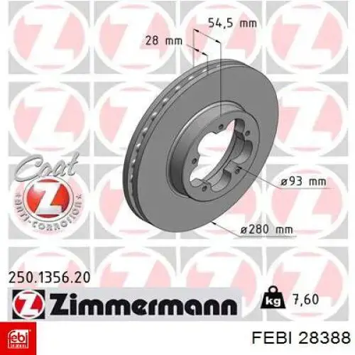 Гальмівні диски передні 28388 Febi