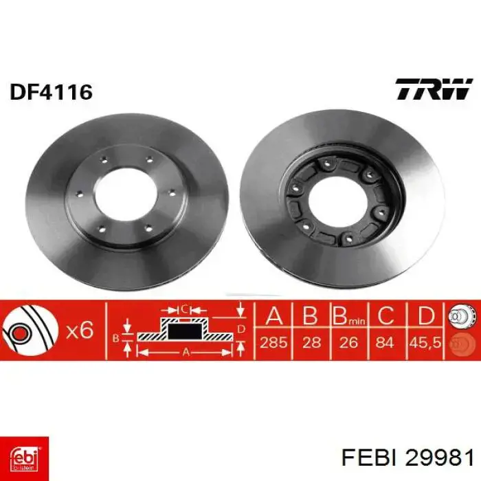 Диск переднього гальма Febi 29981 ціна, від 40.42 USD