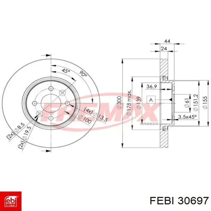 30697 Febi Гальмо дискове переднє
