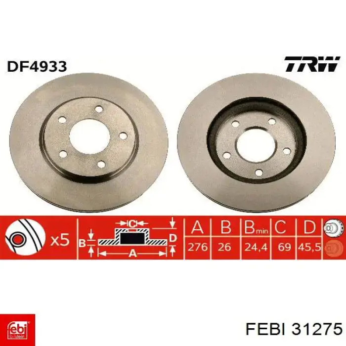 Диск переднього гальма Febi 31275 ціна, від 39.40 USD