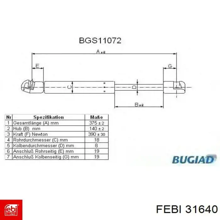 Амортизатор двері задньої Febi 31640 ціна, від 7.88 USD