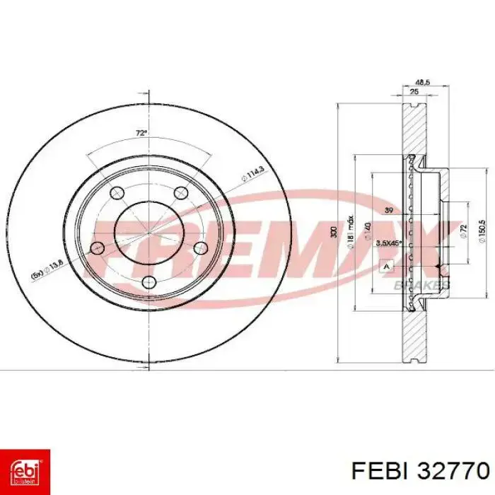 Диск переднього гальма Febi 32770 ціна, від 41.25 USD
