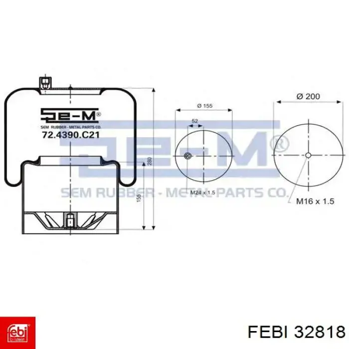 Купити RML95401C22 Blacktech Пневмоподушка/Пневморессора моста