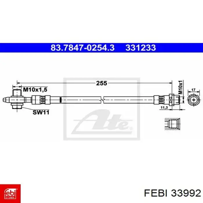 Купити 33992 Febi Шланг гальмівний задній, лівий