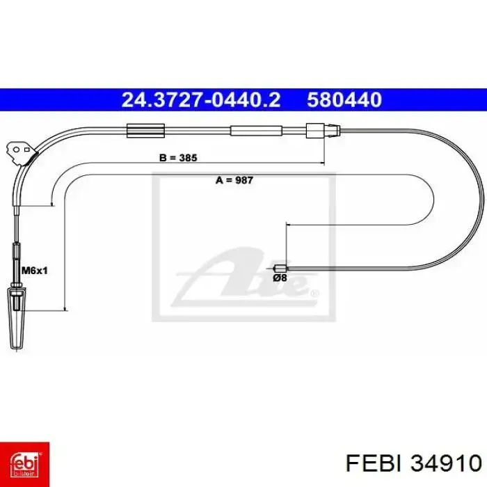 Трос стоянкового гальма передній Febi 34910 ціна, від 19.39 USD