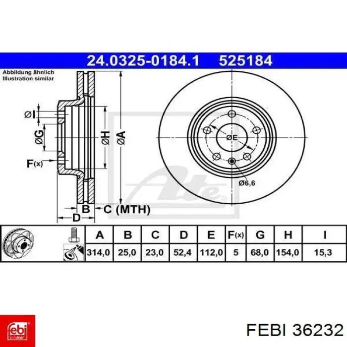 Диск переднього гальма Febi 36232 ціна, від 55.85 USD