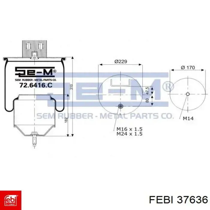 Купити RML77527C Blacktech Пневмоподушка/Пневморессора моста