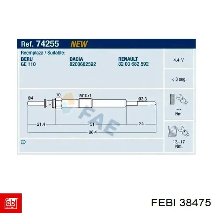 Свіча накалу Febi 38475 ціна, від 11.05 USD