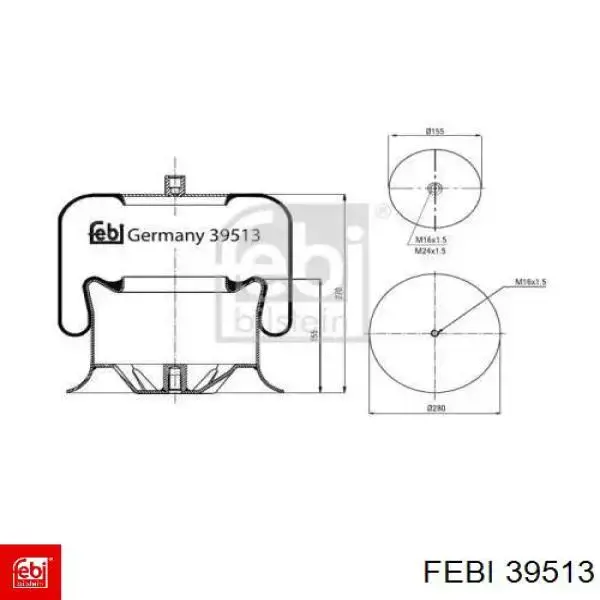 Пневмоподушка/Пневморессора моста переднього Febi 39513 ціна, від 102.66 USD