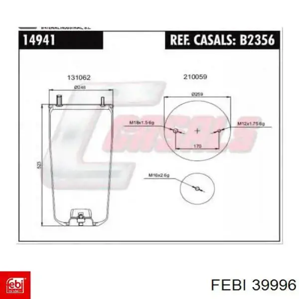 Пневмоподушка/Пневморессора моста Sampa Otomotiv‏ 554941 ціна, від 53.70 USD