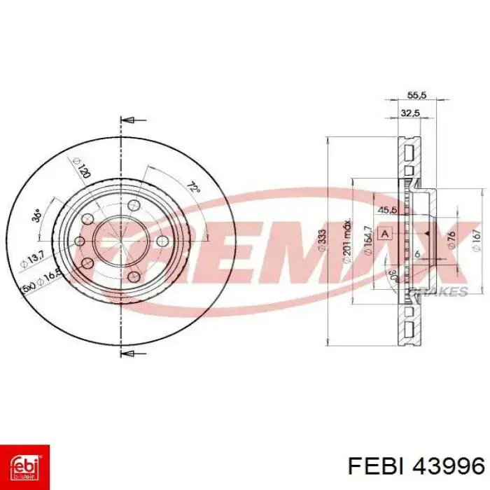 Диск гальмівний передній Febi 43996