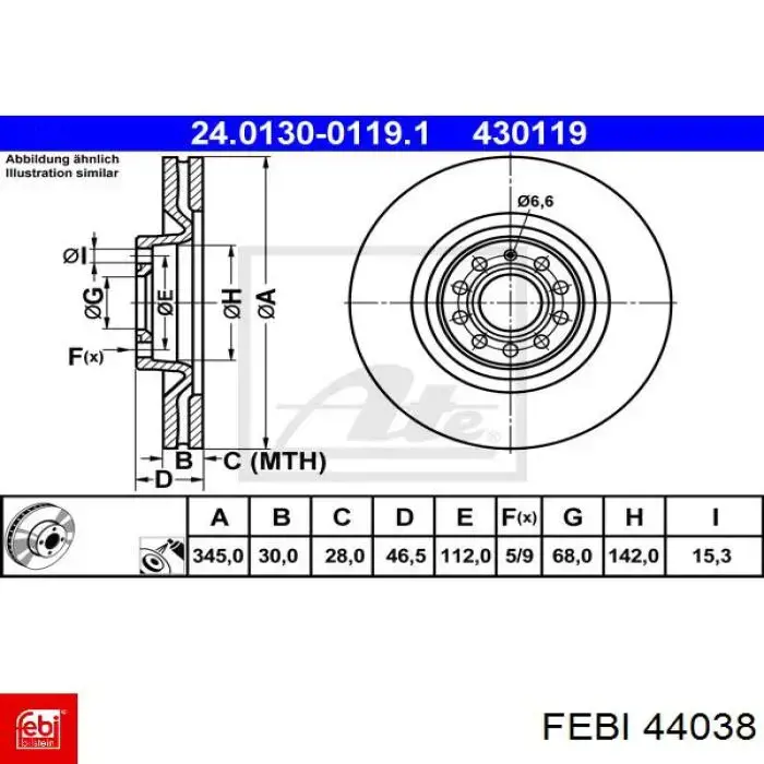 Диск переднього гальма Febi 44038 ціна, від 51.78 USD