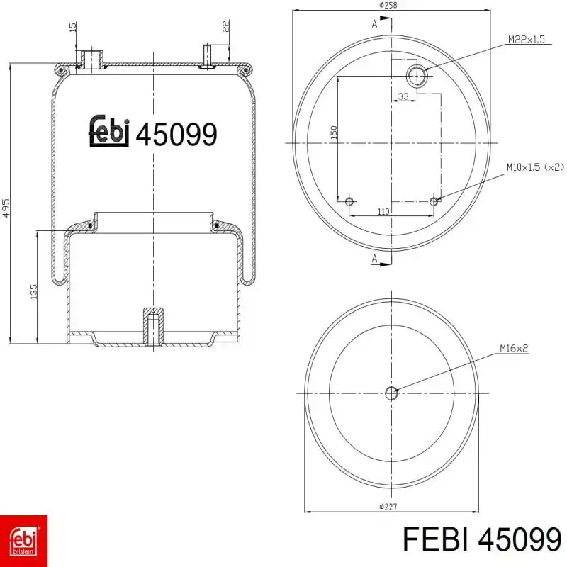 Купити 45099 Febi Пневмоподушка/Пневморессора моста заднього