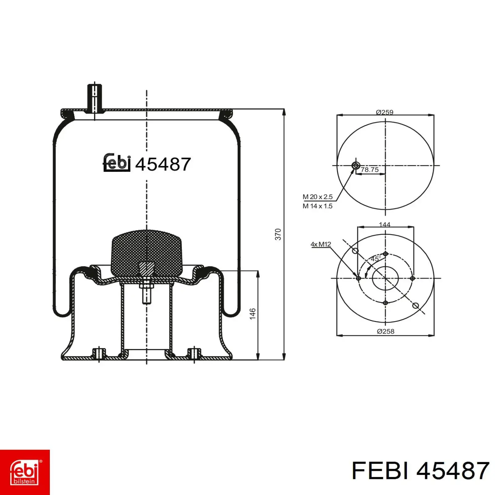 Пневморессора задня Febi 45487 ціна, від 78.73 USD