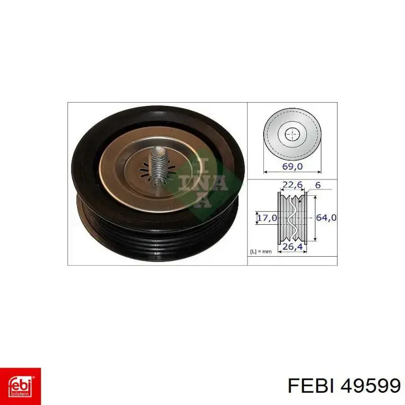 Ролик приводного ременя, паразитний Febi 49599 ціна, від 13.91 USD