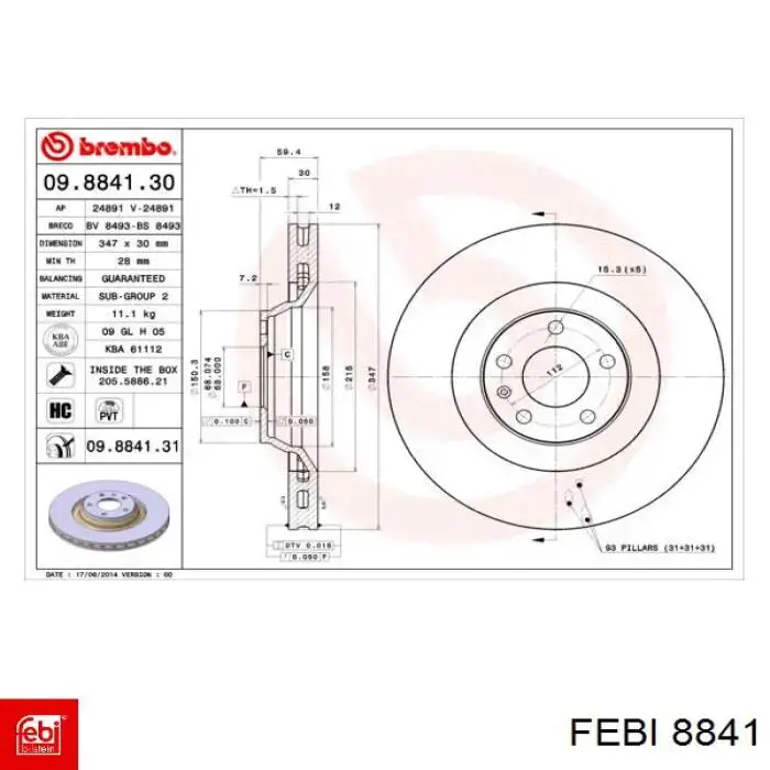 Купити 8841 Febi Підшипник ступиці передньої
