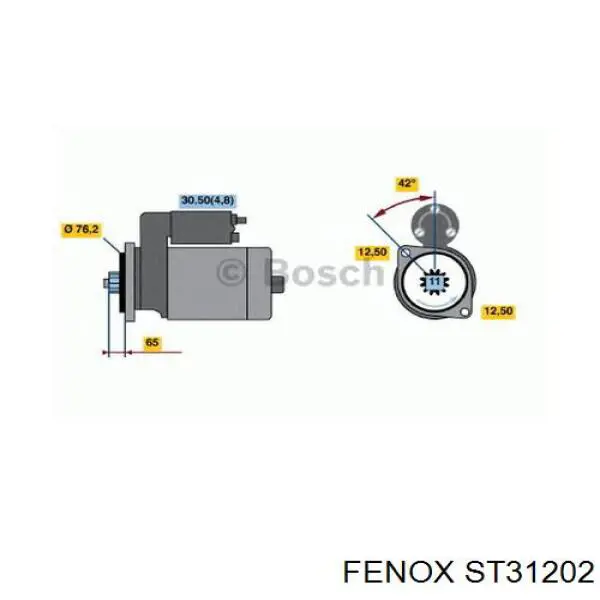 ST31202 Fenox Стартер (2,0 кВт, 12 В, D ведущей шестерни 62 мм)