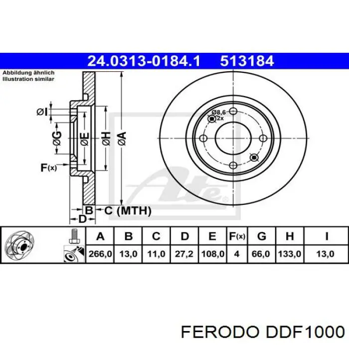 Диск переднього гальма Ferodo DDF1000 ціна, від 25.15 USD